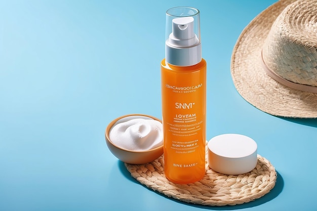 Photo produit de soins de la peau contre le soleil en bleu