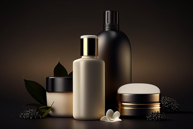 Produits cosmétiques concept de soins de la peau Maquette de luxe aux couleurs noir et or Generative Ai