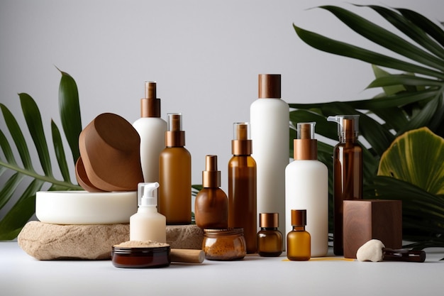 Produits cosmétiques nature fond blanc