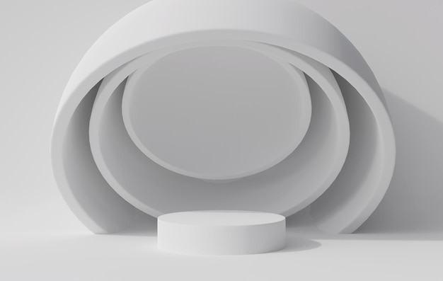 Les produits de fond de podium de piédestal géométrique de cercle blanc minimal affichent le rendu 3d