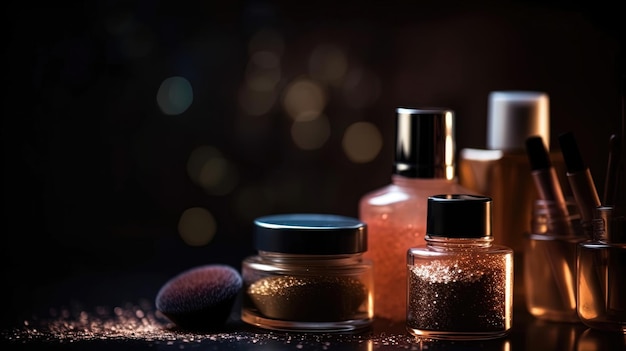 Produits de maquillage professionnels avec fond noir Accessoires de l'industrie de la beauté de luxe Génération ai