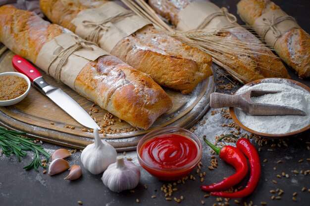 Produits de pain sur la table en composition