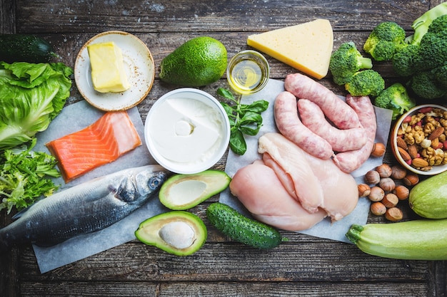 Produits sains à faible teneur en glucides. Concept de régime cétogène