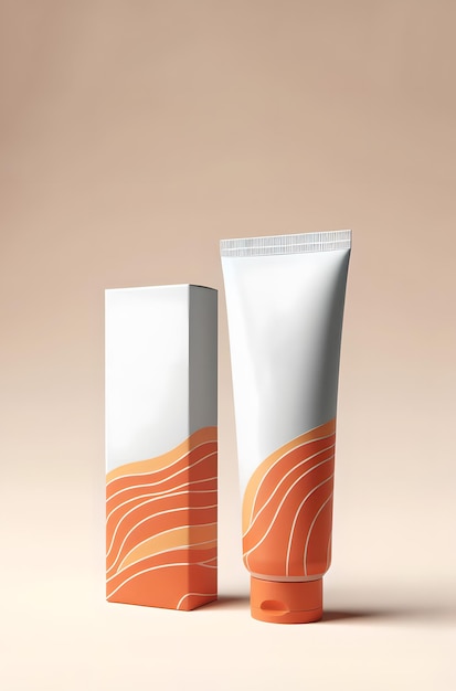 Photo produits de soins de la peau à courbe orange modèle de tuyau cosmétique