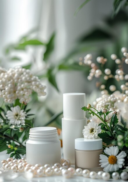 Photo produits de soins de la peau naturels à base de fleurs et de perles de camomille