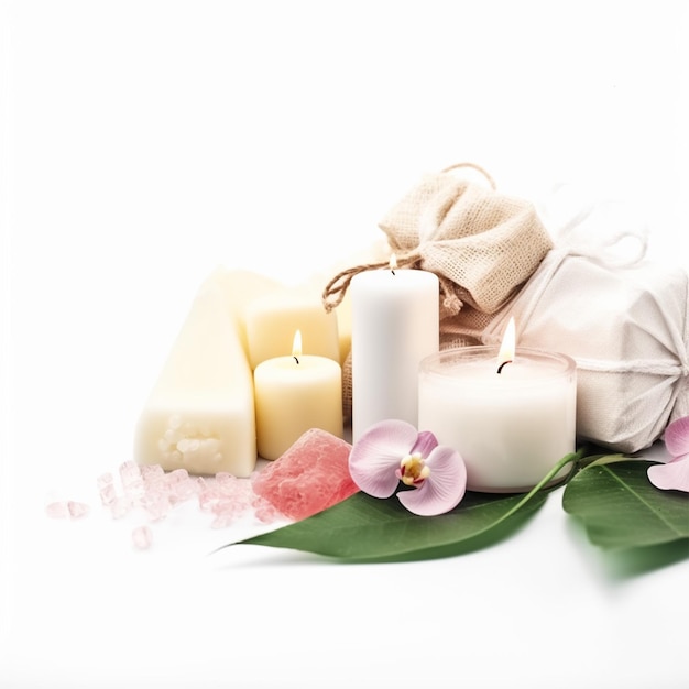 produits de spa bio sur fond blanc