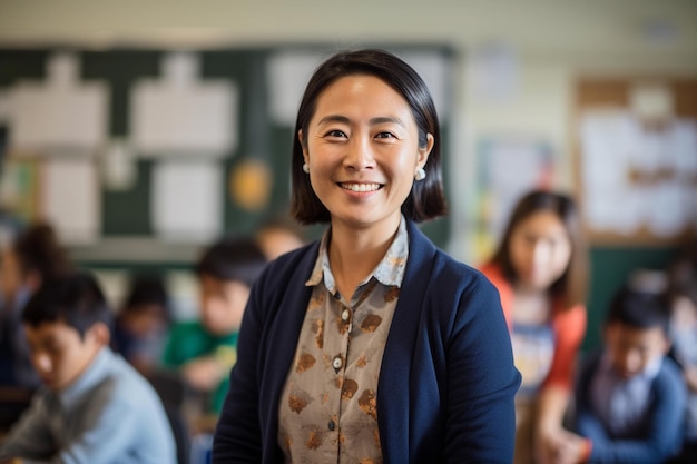 Professeur asiatique enseignant une leçon dans une salle de classe pleine d'étudiants Retour à l'école et concept d'apprentissage