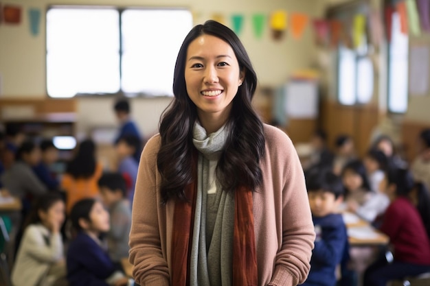 Professeur asiatique enseignant une leçon dans une salle de classe pleine d'étudiants Retour à l'école et concept d'apprentissage