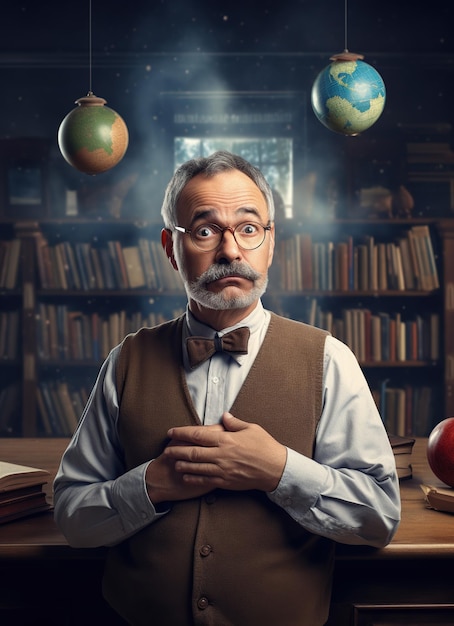 Un professeur debout devant la salle de classe.