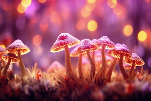 Photo professeur doré champignons psychédéliques sur un fond coloré cosmiquement conscient microdosage magique