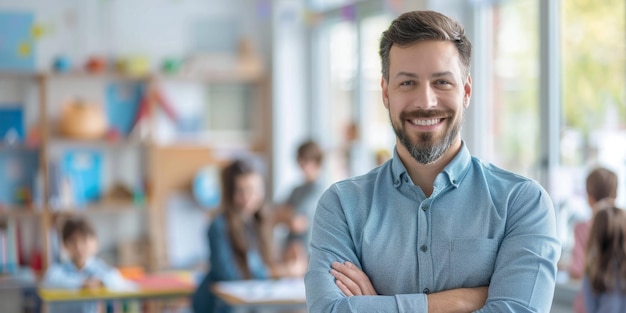 professeur à l'école devant des écoliers en classe portrait IA générative