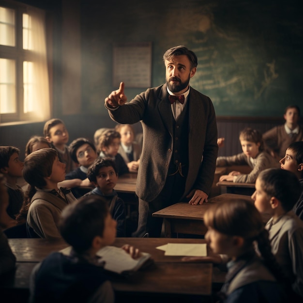 Un professeur enseigne devant la classe.