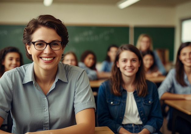 Un professeur avec un groupe d'étudiants dans une salle de classe