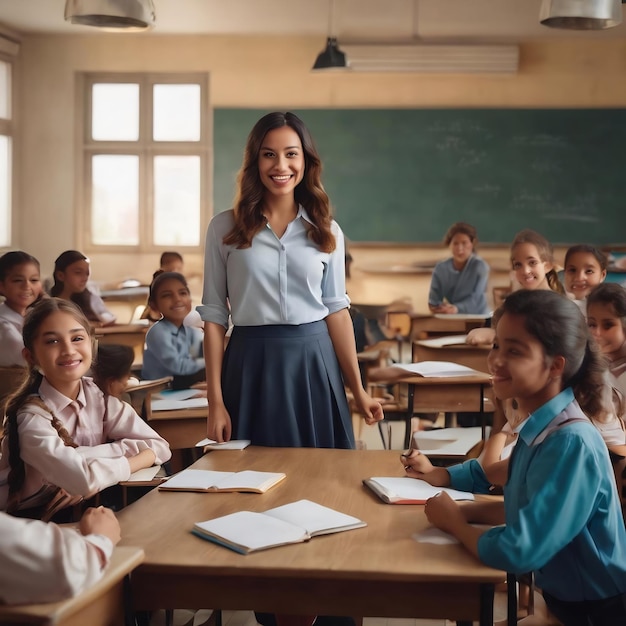 Professeur heureux avec les antécédents des élèves