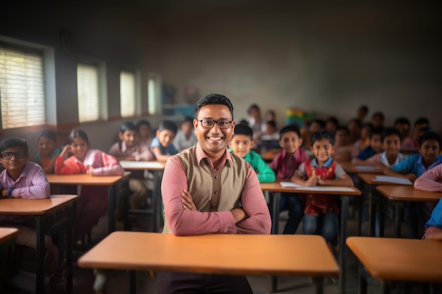 professeur indien avec un élève en classe