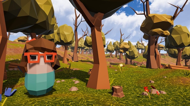 Un professeur avec des lunettes rouges dans un cadre virtuel et avec un rendu 3d de fond naturel