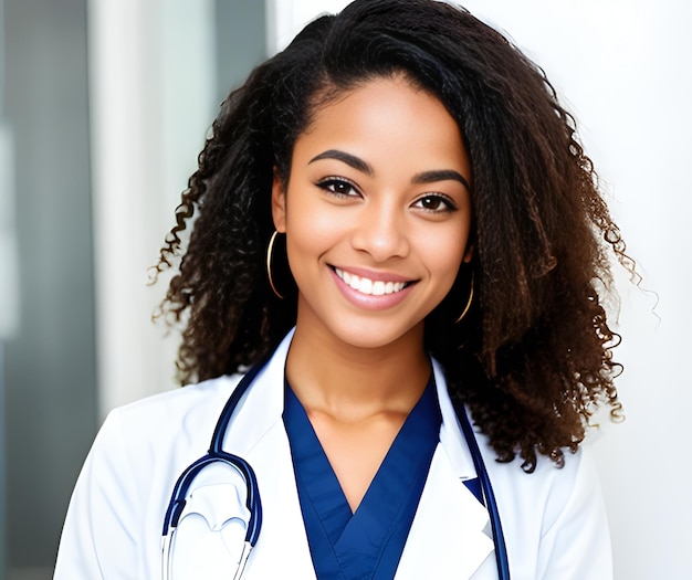 Profession de la santé et concept de médecine souriante médecin afro-américaine avec stéthoscope