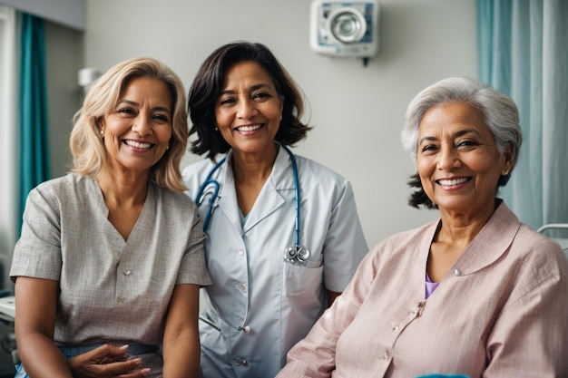 Professionnel de la santé souriant aidant des patients âgés heureux