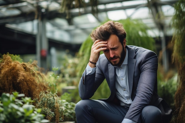 Professionnel stressé faisant preuve de frustration en dehors de l'IA générative