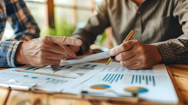 Photo des professionnels de la finance collaborent à des documents d'affaires