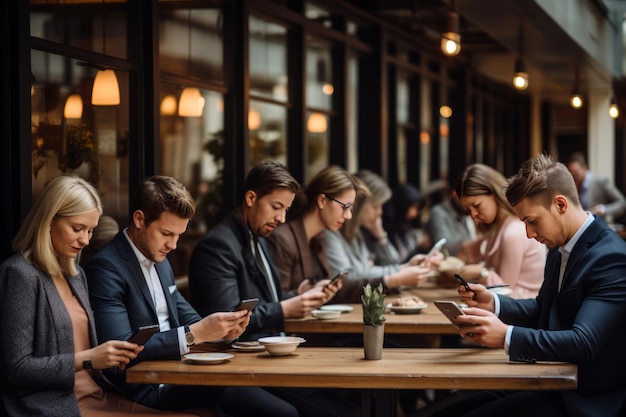 Des professionnels modernes adoptent la technologie mobile dans un café