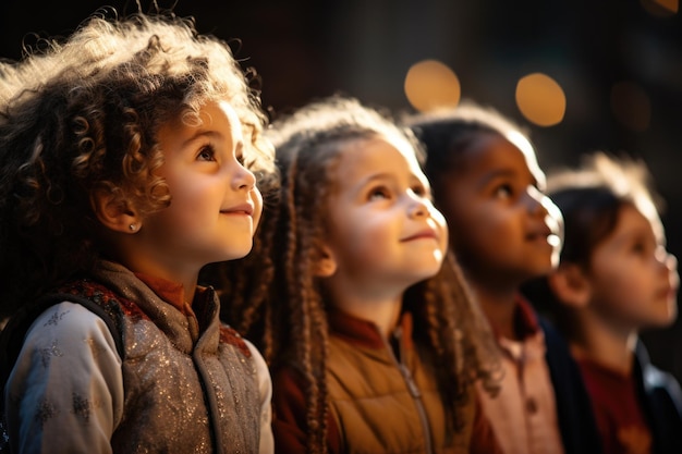 Profil latéral d'enfants sur fond