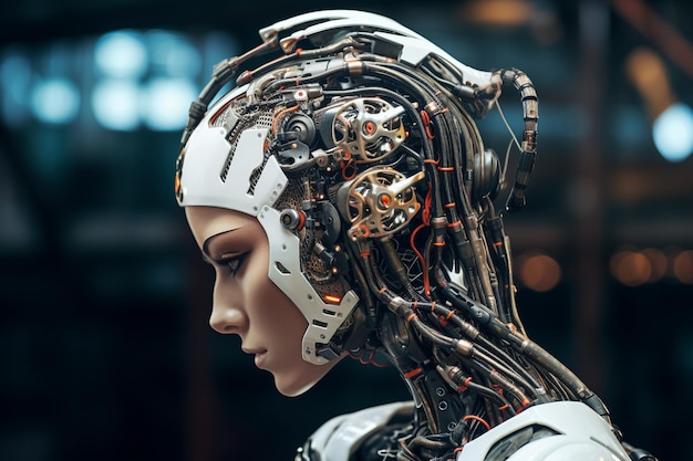 Profil d'un robot cyborg humanoïde IA générative