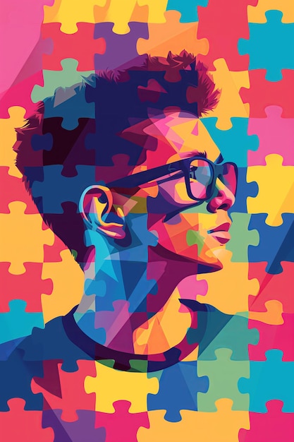 Profile de puzzle coloré Concept de sensibilisation à l'autisme