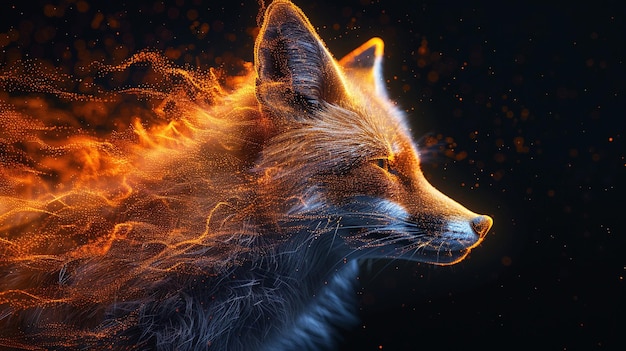 Photo profile de renard ardent avec effet de bokeh étincelant