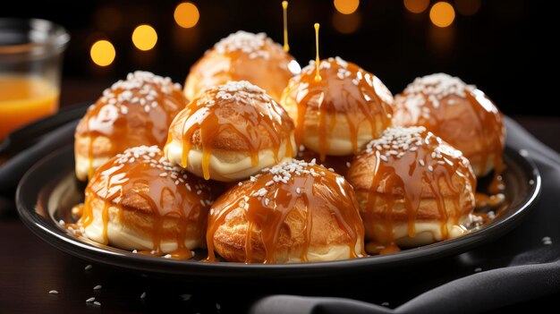 Profiteroles faits maison Close Focus sélectif Fond d'image papier peint de bureau