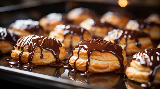 Profiteroles faits maison Close Focus sélectif Fond d'image papier peint de bureau