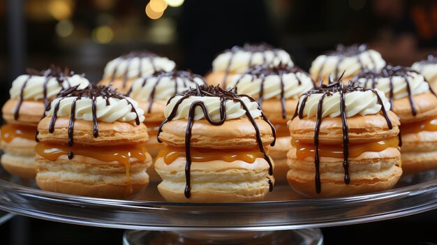 Photo profiteroles faits maison close focus sélectif fond d'image papier peint de bureau