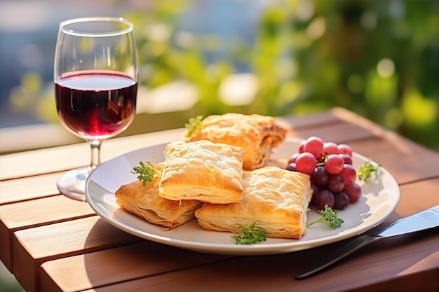 Profitez d'un déjeuner au jardin avec des canneberges et du jus sur la table en bois.