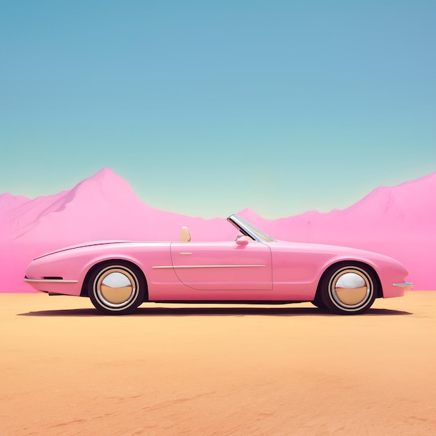 Profitez du voyage sur la route ensoleillée avec la voiture décapotable rose JPG Banner