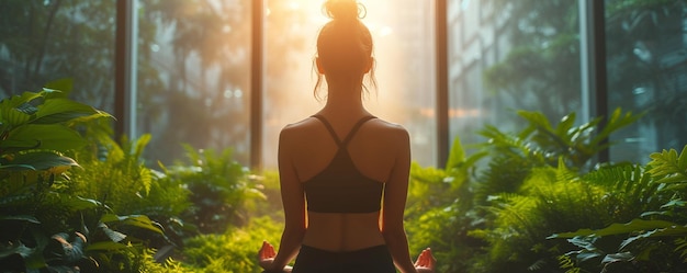 Programme de bien-être d'entreprise avec une séance de yoga en arrière-plan