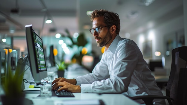 Programmeur dans un bureau au travail portrait d'un spécialiste de la programmation et de la mise en place de l'analyse des données