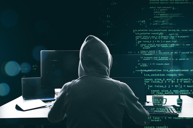 Programmeur de hacker à l'aide d'un ordinateur
