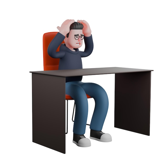 Un programmeur masculin est assis sur sa chaise de bureau avec les deux mains sur la tête
