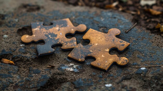 La progression du puzzle commence avec deux pièces reposant sur le sol.