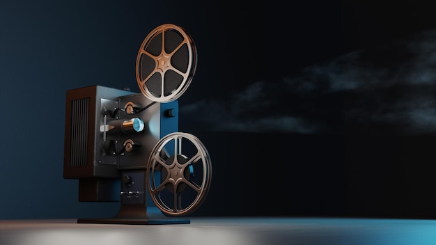 projecteur de film dans un endroit sombre rendu 3d