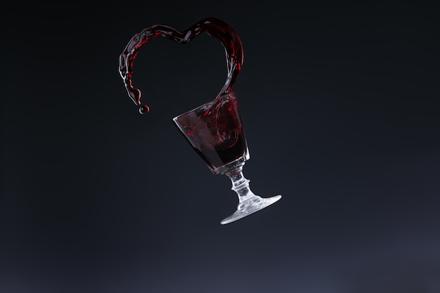 Projection de vin rouge en forme de coeur