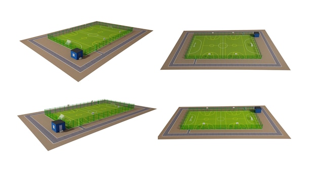 Projet de grand terrain avec équipement pour différents types de sport sur fond blanc