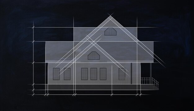 Projet de maison créative sur fond noir Construction et concept de plan Rendering 3D
