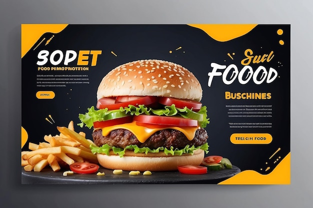 Photo projet de modèle de bannière web de promotion d'entreprise de restauration rapide burger sain de restaurant