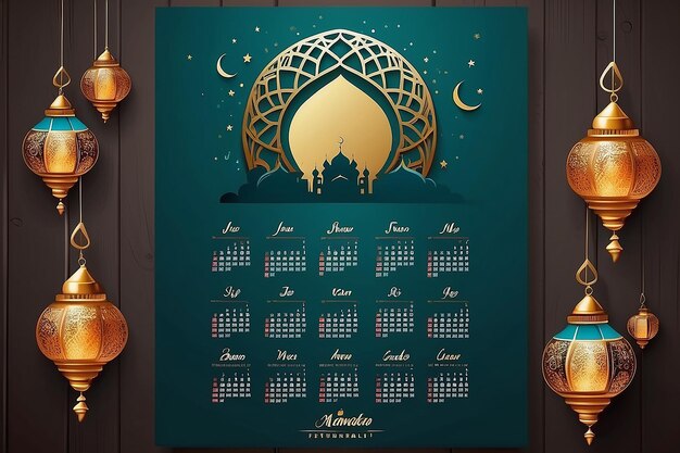 Photo projet de modèle de calendrier vectoriel gratuit du ramadan