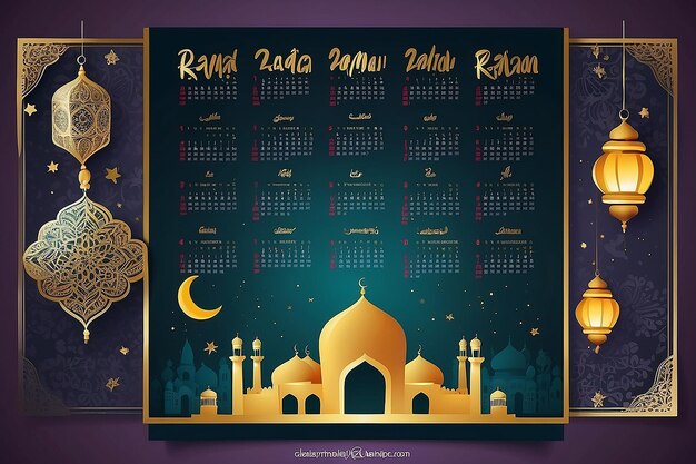 Photo projet de modèle de calendrier vectoriel gratuit du ramadan