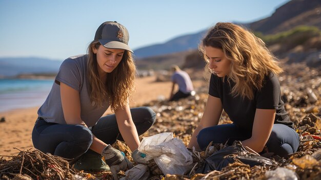 Projet de recyclage et de bénévolat communautaire avec des jeunes nettoyant le plastique et les déchets