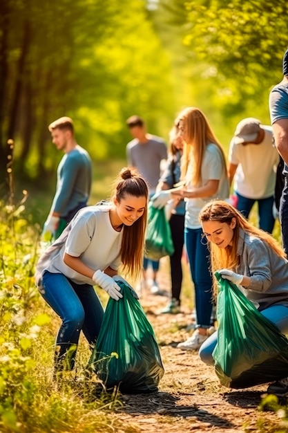 projet de recyclage et de bénévolat communautaire avec des jeunes nettoyant le plastique et les déchets