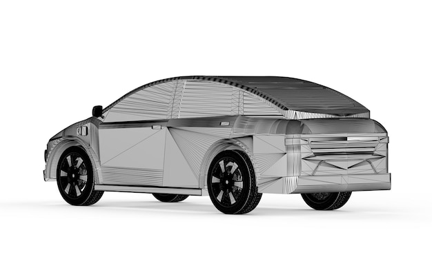 Projet de voiture ev ou véhicule électrique sur fond blanc