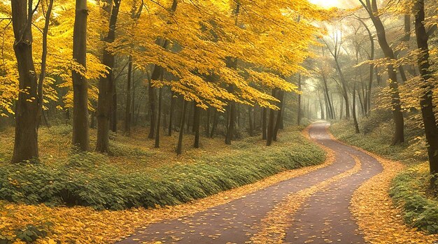 Photo la promenade dorée du matin capture la sérénité de l'automne